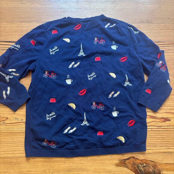 Talbots Paris dark navy blue embroidered crew lightweight sweater SIZE M - Picture 5 of 5